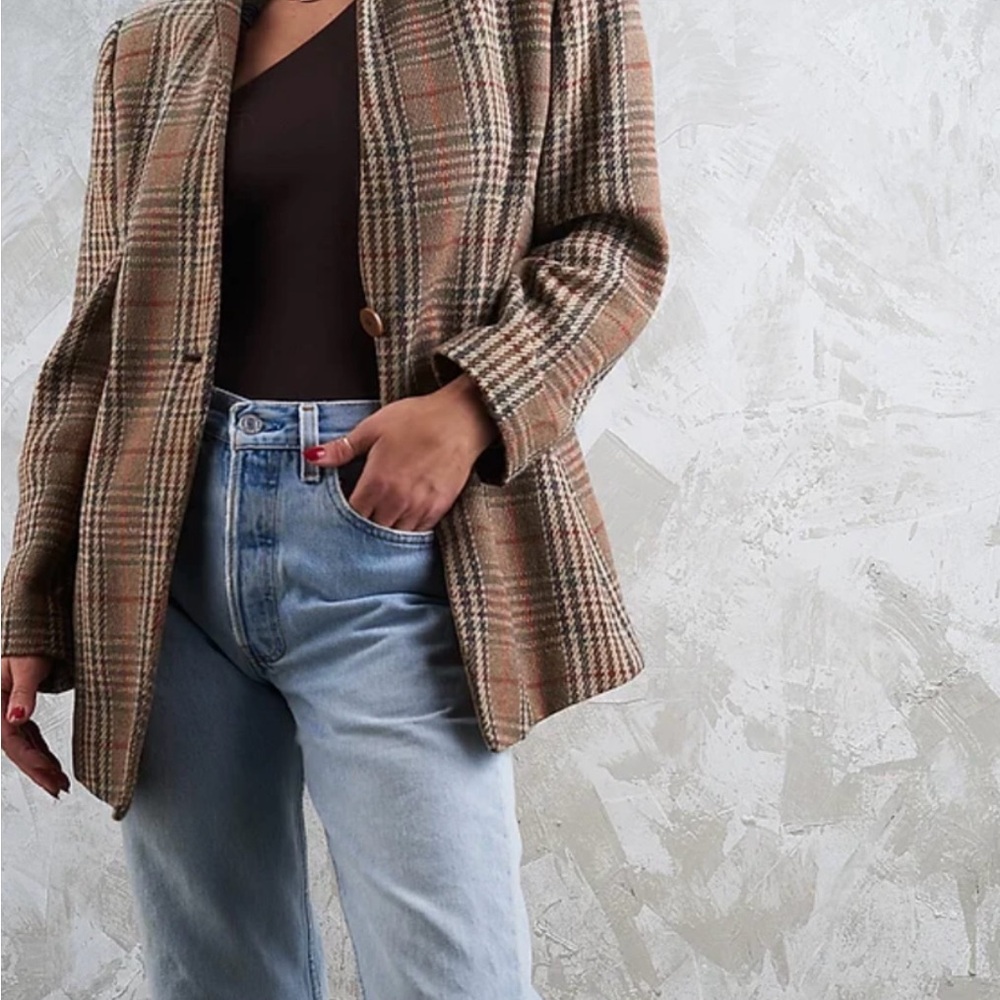 ❤️sold❤️ Giorgio Armani Collezioni | Vintage Collarless Plaid Blazer